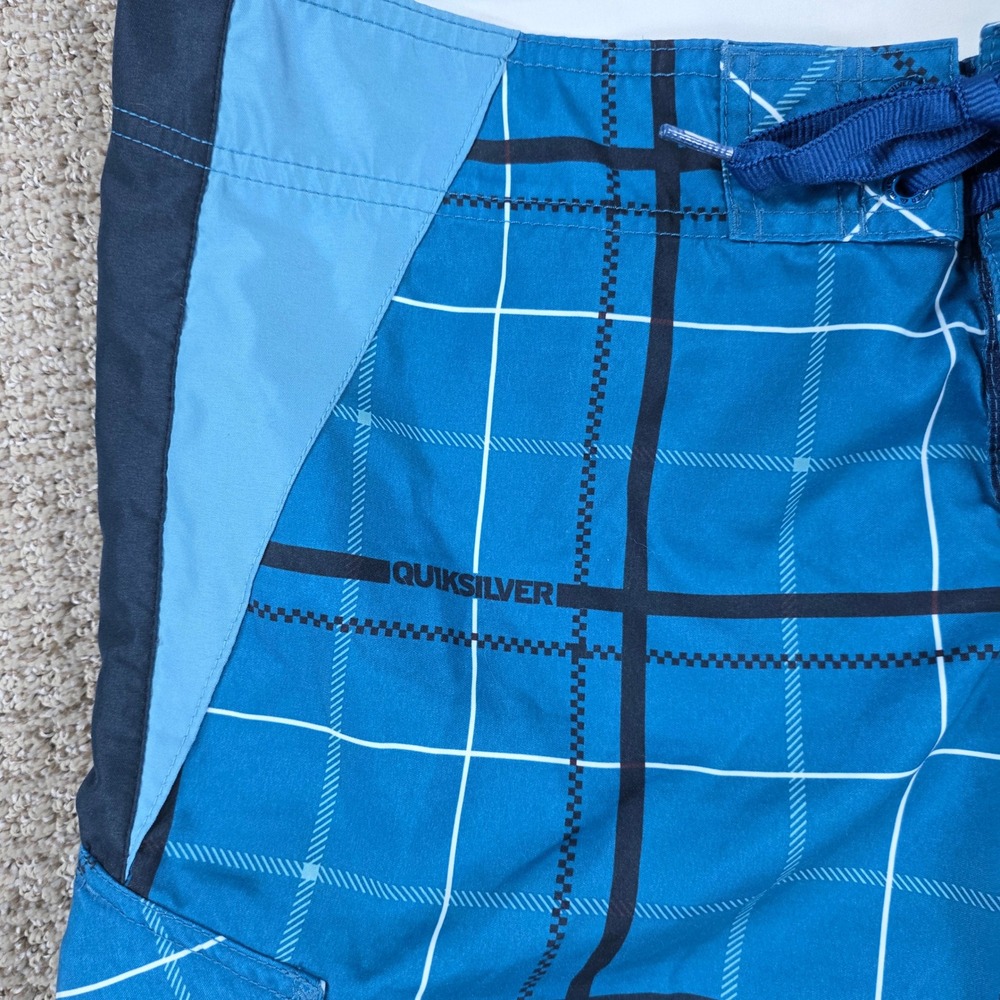Vintage Quiksilver Mens Blue Plaid Board Shorts Swim Trunks Size 34 Surf - Picture 5 of 11